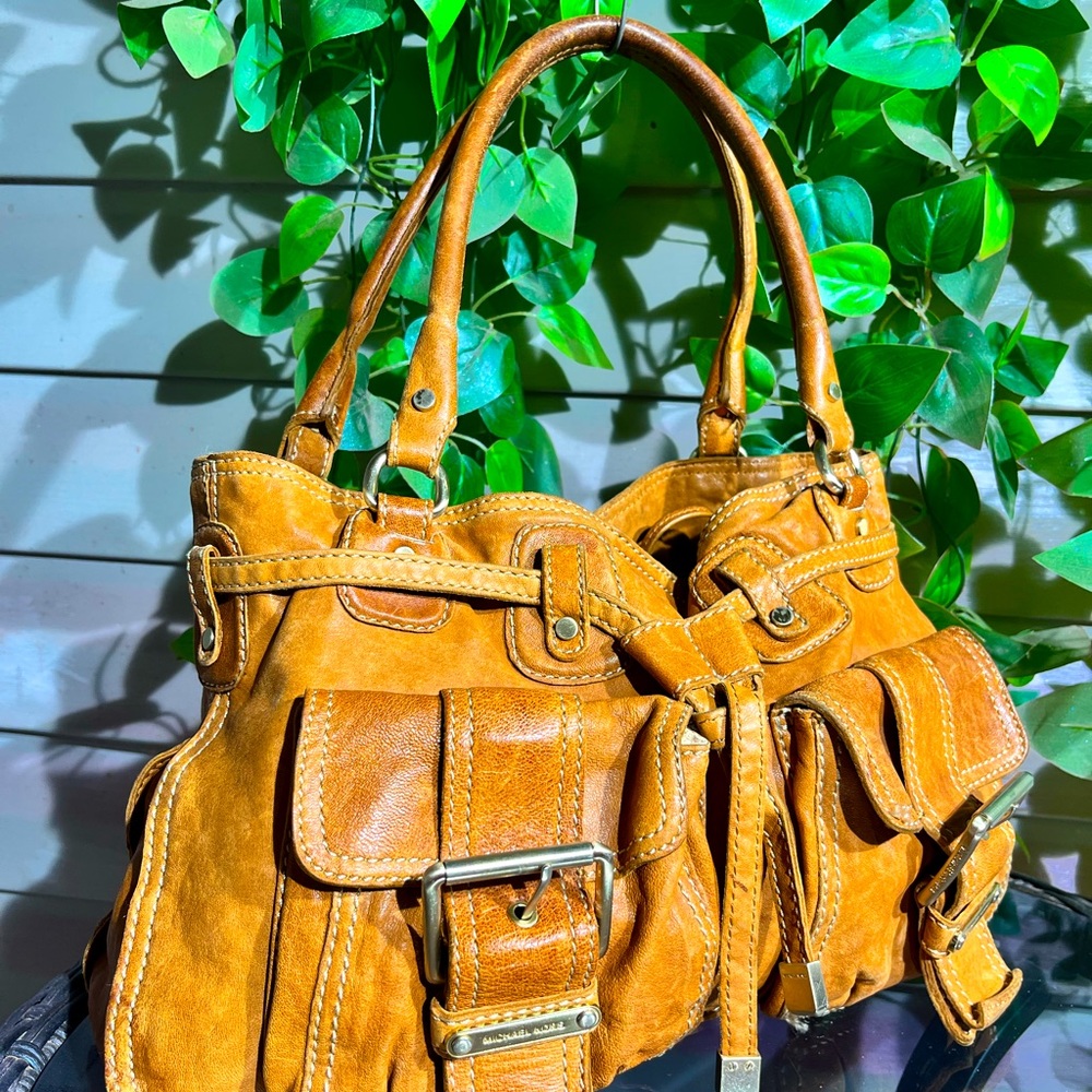WESTERN Tan DISTRESSED Leather Large Michael Kors Purse